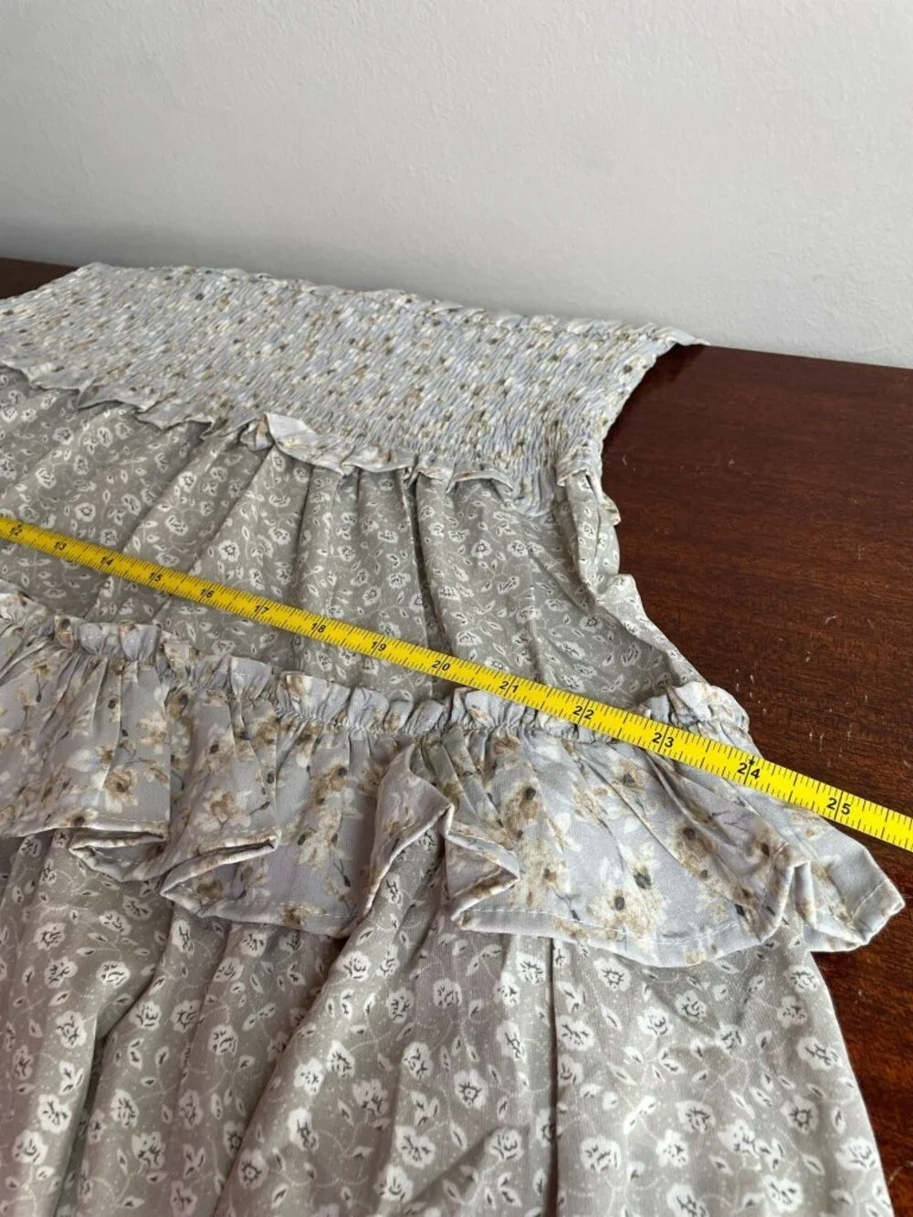 Easel Cream Floral Smocked Mini Dress SZ L Cottagecore Fairy Romantic - Picture 9 of 11